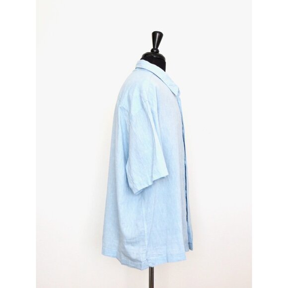 NEW! H&M Relaxed Fit Linen Blend Button Up Shirt Blue Men's SZ 2XL - Picture 5 of 7